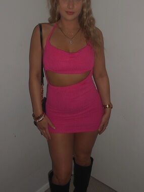 Hot Pink Cutout Knit Two-Piece Dress